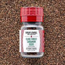 Load image into Gallery viewer, Burlap & Barrel - Cloud Forest Cardamom Seeds - Single Origin Spice: 2.4 oz grinder jar