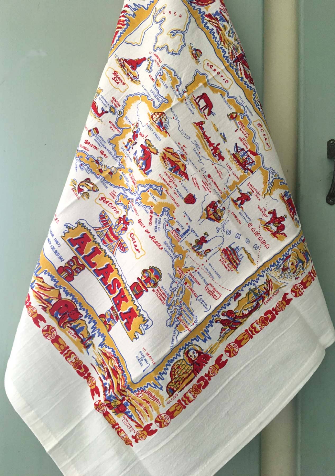 Red and White Kitchen Alaska Map Kitchen Towel - Thumbnail 2