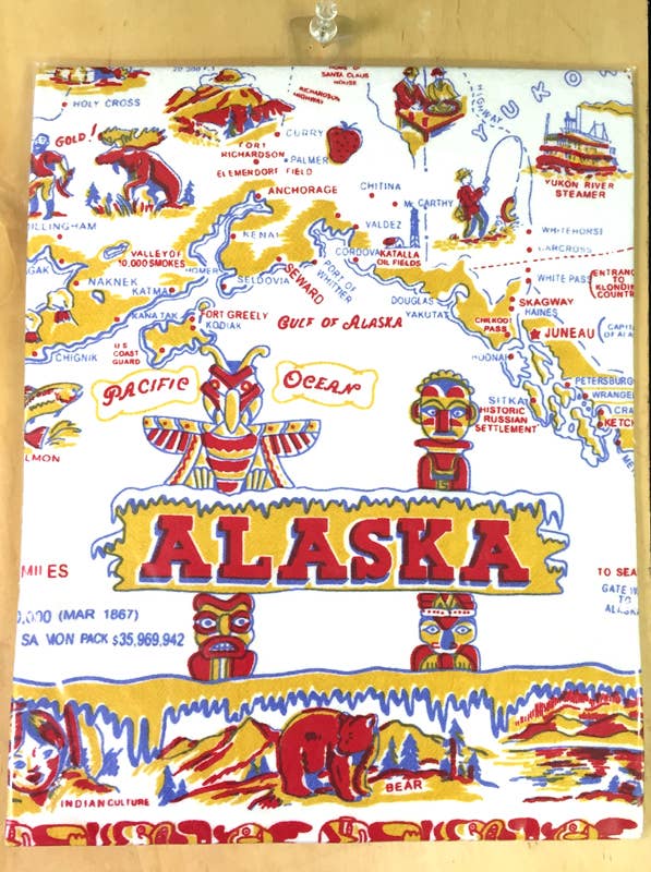 Red and White Kitchen Alaska Map Kitchen Towel - Thumbnail 3