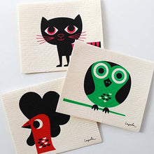 Load image into Gallery viewer, Trendy Tripper - Very Mid-century Retro Red/Black Cat Swedish Dishcloth
