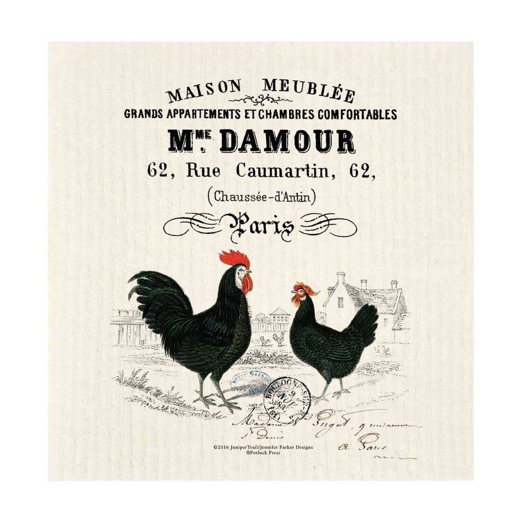 Potluck Press - Maison Meublee French Roosters Swedish Dishcloth: Send Plastic Free