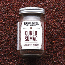 Load image into Gallery viewer, Burlap &amp; Barrel - Cured Sumac (Sumak) - Single Origin Spice &amp; Seasoning: 2.3 oz glass jar
