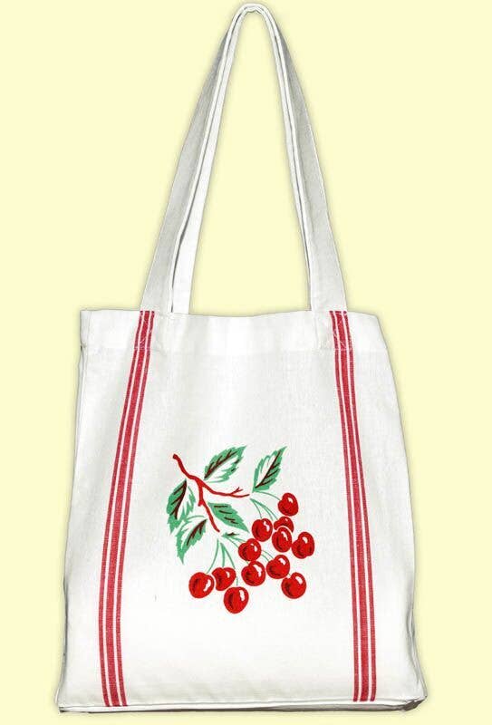 Red and White Kitchen Company - Cherry  Tile Retro Cotton Tote, book-size