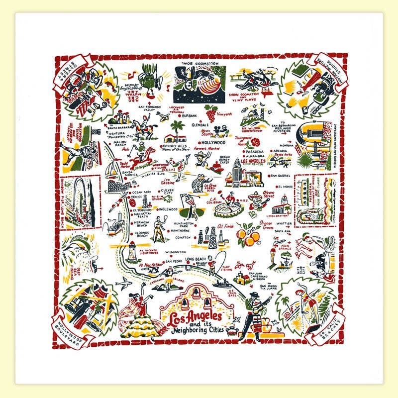 Red and White Kitchen Company - Los Angeles Map Retro Flour Sack Kitchen Towel