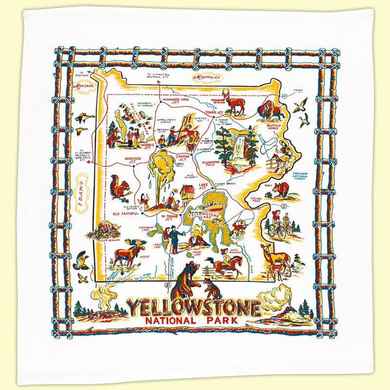 Red and White Kitchen Company - Yellowstone Map Retro Flour Sack Kitchen Towel