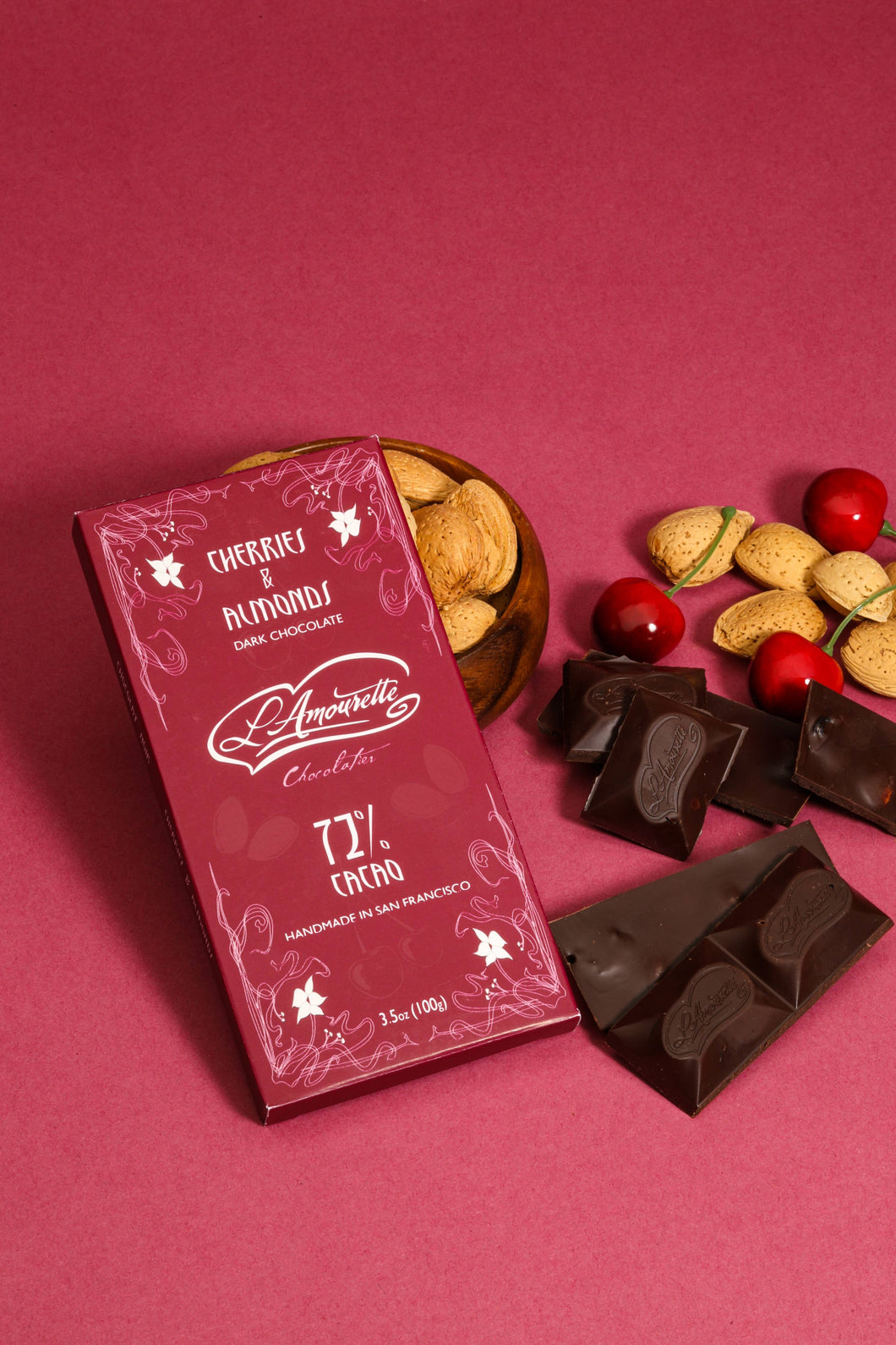 L'Amourette Chocolat - 72% Dark Chocolate with Cherries & Salted Almonds