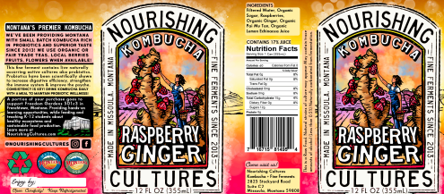 Nourishing Cultures - Montana's Premiere Kombucha - 12Oz Raspberry Ginger Kombucha