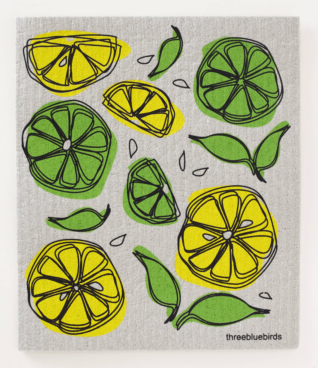 Three Bluebirds Swedish Dishcloths - Lemon Lime on Grey Swedish Dishcloth