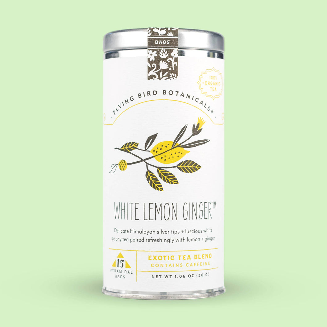 Flying Bird Botanicals - White Lemon Ginger – 15 Tea Bag Tin