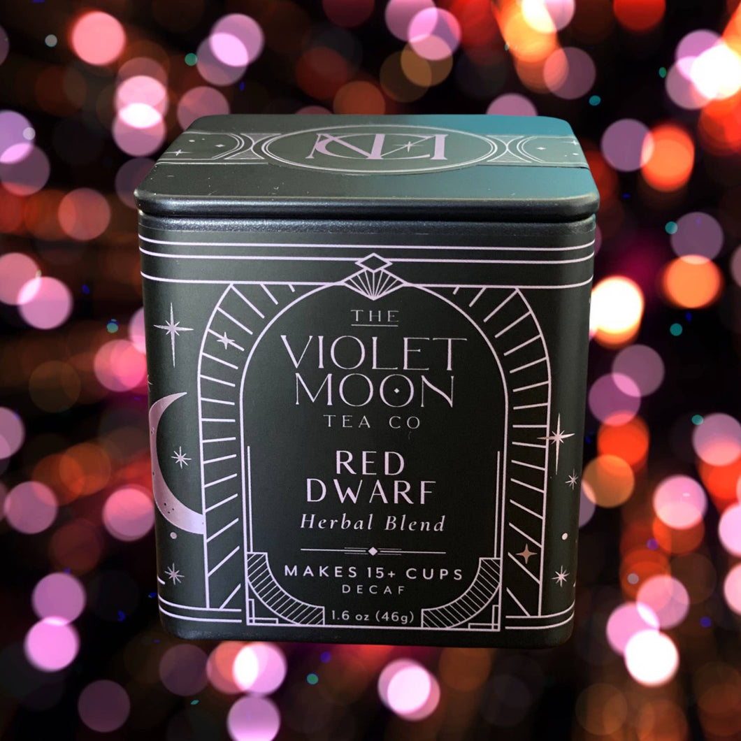 The Violet Moon Tea Co. - Red Dwarf Rooibos, Herbal Apricot Tea Blend 1.6oz Tin