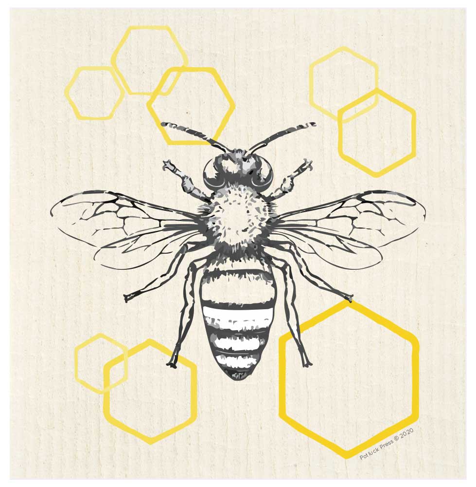 Potluck Press - Bee on Hexagons Swedish Dishcloth