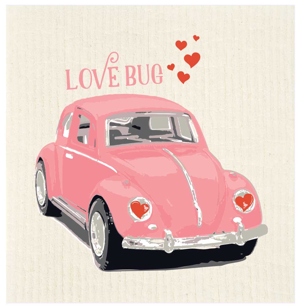 Potluck Press - Love Bug Car Valentine Swedish Dishcloth