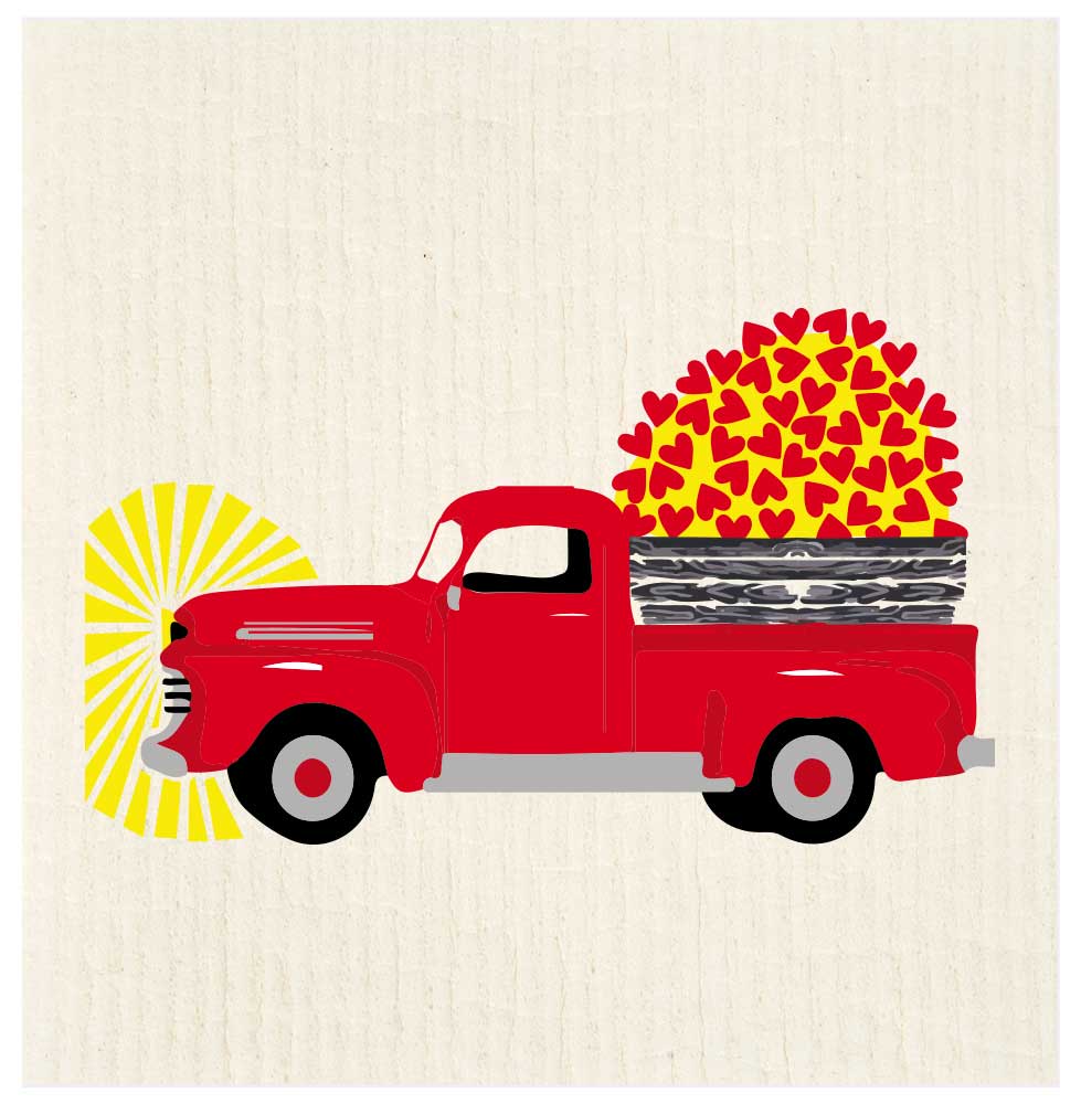 Potluck Press - Truckload of Hearts Valentine Swedish Dishcloth
