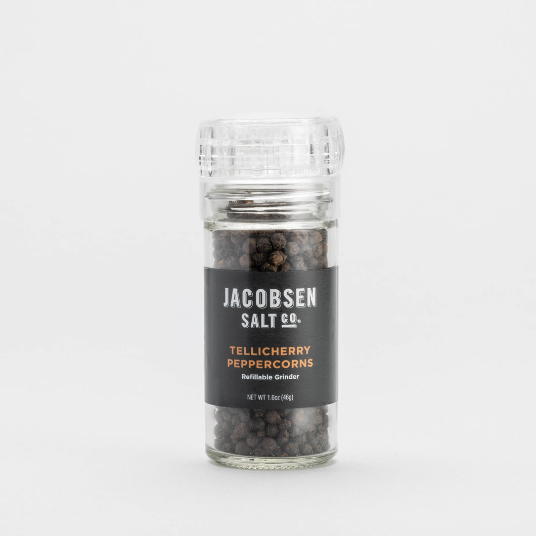 Jacobsen Salt Co - New! Tellicherry Peppercorns, Glass Grinder