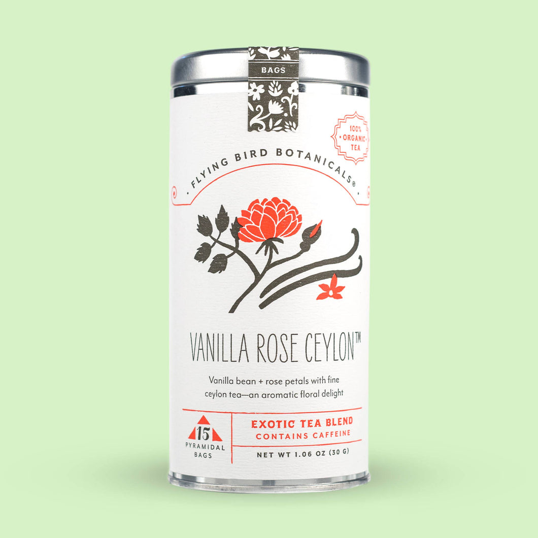 Flying Bird Botanicals - Vanilla Rose Ceylon – 15 Tea Bag Tin