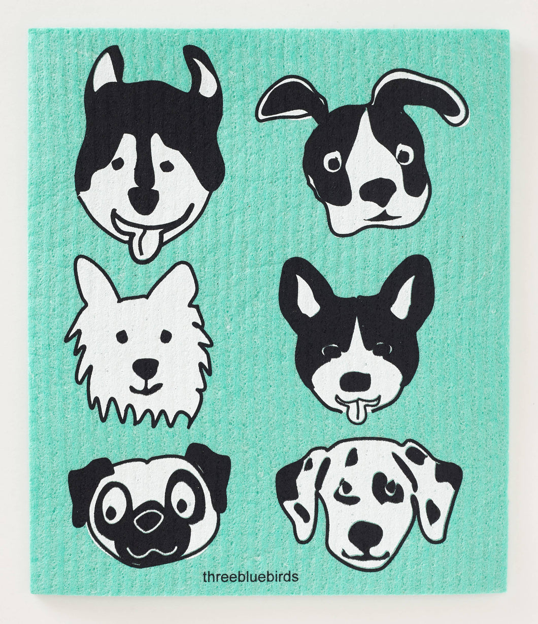 Three Bluebirds Swedish Dishcloths - Bow Wow on Green Swedish Dishcloth
