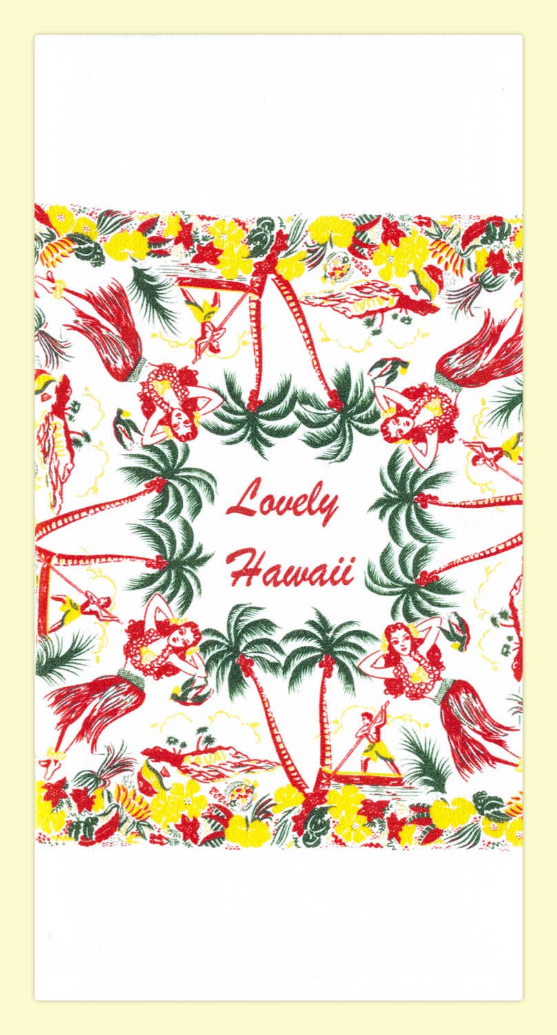 Red and White Kitchen Company - Lovely Hawaii Retro Flour Sack Kitchen Towel, souvenir